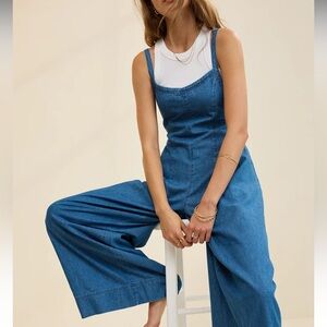 AERIE 100% Cotton Denim Relaxed Jumpsuit